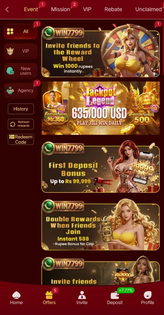 Win7799 Bonuses
